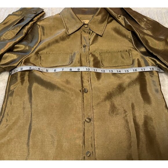 Women's Kasper Brand Metallic Gold Button-Down Blouse 100% Polyester Size PS - Picture 6 of 16